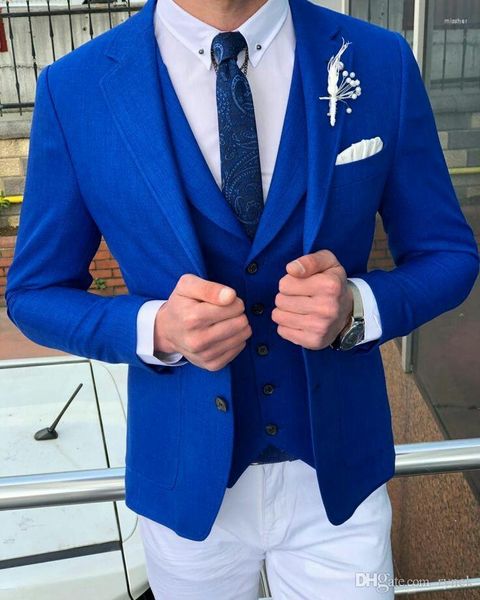 Trajes de hombre Casual para hombre traje de fiesta de boda azul real Slim Fit hombres de negocios novio fiesta cena esmoquin 3 piezas chaqueta chaleco pantalones