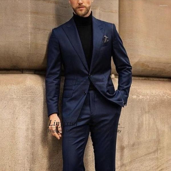 Trajes De Hombre Casual azul marino Para Hombre Slim Fit Business Blazer Prom esmoquin 2 piezas chaqueta diaria pantalones Trajes De Boda Para Hombres 2023