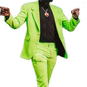 Trajes para hombre, chaqueta informal con solapa de muesca, pantalones, conjuntos para hombre, traje de moda a medida verde, ropa de fiesta, ropa ajustada, 2 uds, pantalones de chaqueta