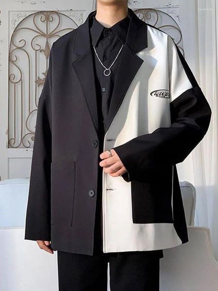 Trajes para hombre, chaqueta de traje informal, ropa de otoño, Color blanco y negro a juego, chaqueta de tendencia coreana con diseño de costura, abrigo fresco