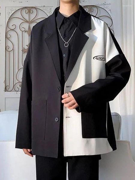 Costumes pour hommes, veste de costume décontractée, vêtements d'automne, noir et blanc, couleur assortie pour femmes, tendance coréenne, Blazer Design, manteau Cool cousu