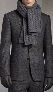 Costumes Homme Gris Anthracite Laine Brossée Pour L'hiver Coupe Ajustée Chaud Sur Mesure Hommes Lourds