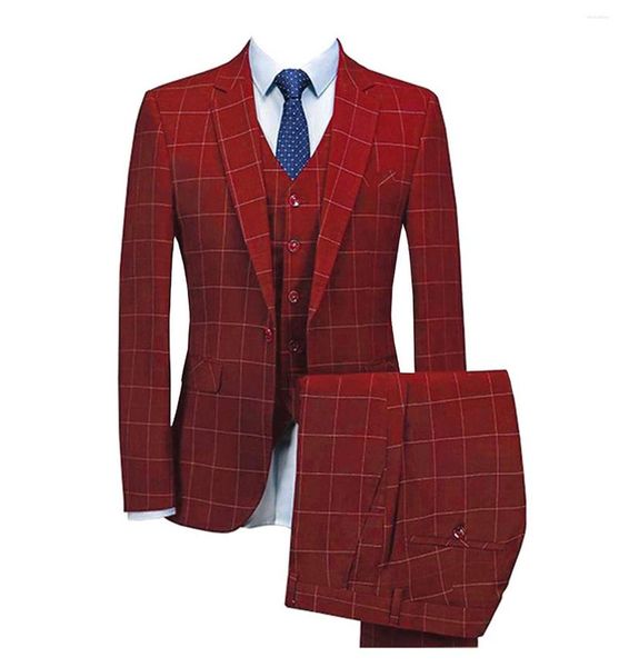 Costumes pour hommes à carreaux trois pièces Tuxedos loisirs formels un bouton costume à revers cranté