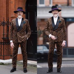 Herenpakken Cheetah Patroon 2 stuks Mannen passen bij blazer jasbroek één knop modebedrijf Werk formeel causaal dagelijkse prom op maat gemaakt