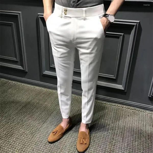 Trajes para Hombres Pantalones Noveno Elegantes Estilo Joven Slim Fit Hombres Pantalones De Traje De Cintura Media Súper Transpirables