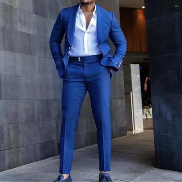 Trajes para hombre, chal elegante con solapa de un solo pecho, trajes elegantes para fiesta de graduación, esmoquin Formal para boda, conjunto de 2 piezas, traje masculino ajustado 2024