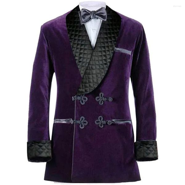 Costumes masculins Chic Velvet Men Suit Jacket Elegant Châle Revers Double Poitain à poitrine Long-Coat Dîner de mariage Tuxedo Dernier design