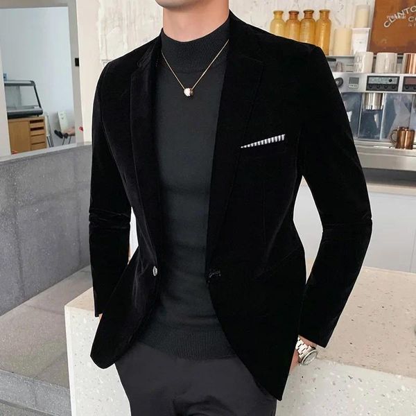 Trajes para hombre, chaqueta de traje de terciopelo elegante, solapa de muesca de alta calidad, chaqueta delgada con un solo botón, moda Formal, informal de negocios para hombre, 1 pieza