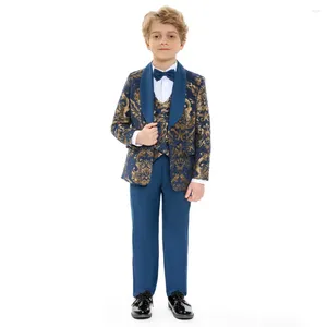 Trajes para hombres para niños chaqueta azul marino pantalones bowtie 4ps piano fiesta de fiesta para niños ceremonia pograph traje de flores