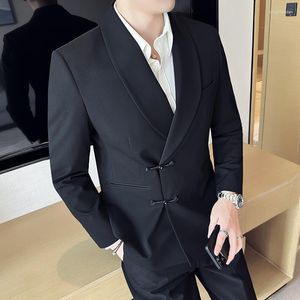 Costumes pour hommes chinois décontracté boucle costume vestes hommes affaires Blazers Banquet fête robe de mariée manteau belle veste 2023