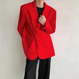 Costumes pour hommes chinois rouge costume Blazer couleur unie col rabattu élégant lâche Blazers hommes Streetwear décontracté veste