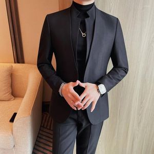 Costumes masculins chinois Collier de support Blazer One Button Veste pour hommes Luxury Quality 2024 Slim Fit Casual Business Costs Coats Big Size 4xl