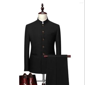 Costumes pour hommes Costume tunique chinoise pour homme 2 pièces Ensembles pour hommes Veste Pantalon Automne Formel Slim Fit Gentleman Dîner Vêtements Vêtements