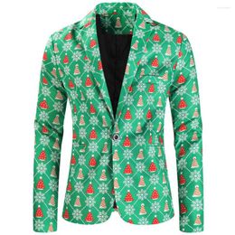 Herenpakken Kerstboom Gedrukte groene blazers Jacket voor mannen Classic Single Button Slim Fit Blazer Hombre Xmas Party Stage Pak Out -Wear