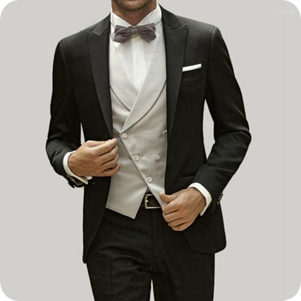 Costumes pour hommes classique noir hommes pour mariage gilet à double boutonnage Slim Fit marié smoking Terno Masculino Vintage Costume Homme 3 pièces