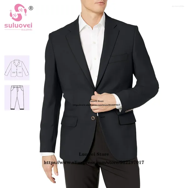 Trajes para hombres Clásico Negro Slim Fit para hombres Boda 2 piezas Pantalones Conjunto Formal Novio Cena Fiesta Prom Dos botones Esmoquin Blazer Masculino