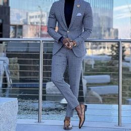 Herenpakken klassieke zwarte witte geruite mannen slanke fit jas 2 -delige dagelijkse casual herenkleding/mode sets blazer brozer broek pak aanbod