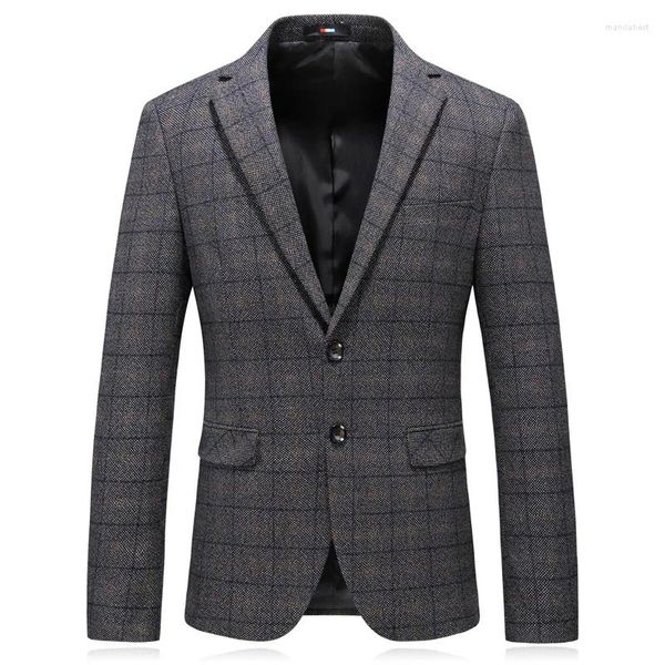 Trajes para hombre, chaqueta de traje gris de negocios clásica para hombre, chaqueta a cuadros ajustada, chaqueta informal de otoño, prendas de vestir exteriores formales para boda, vestido de abrigo