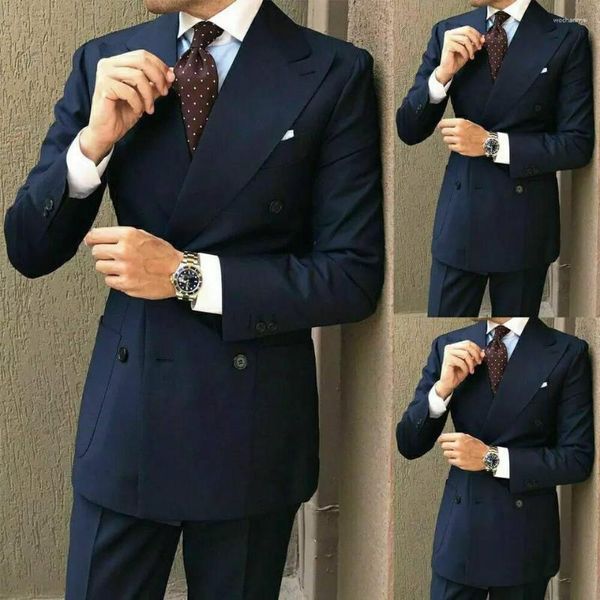 Herrenanzüge, klassischer Gentleman-Anzug, formeller Business-Smoking, spitzer Kragen, großes Revers, zweireihig, schmales Kleid, 2-teilig