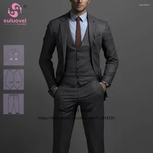 Suits para hombres Classic Grey Slim Fit For Men Boda de 3 piezas Pantalones Conjuntos de calzoncillos Formal Cena de baile de graduación Blazer Blazer Masculino