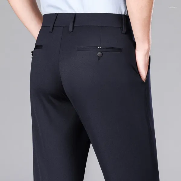 Costumes pour hommes classique coréen élastique glace soie pantalons décontractés affaires ample droit noir bleu costume de bureau