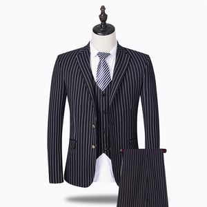 Costumes pour hommes Classique Hommes Stripe Trois Pièces Blazer Slim Fit Mariage Homme Marié Tuxedos Costume Veste Formelle Pantalon Gilet Costume Homme