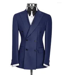 Costumes pour hommes Classique Bleu marine Hommes Custom Made Slim Fit Peaked Lapel Blazer Double Breasted Party Prom Coat Mariage Homme Ensembles Tuxedos