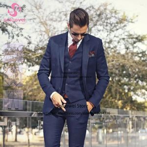 Herenpakken Klassiek Marineblauw Slim Fit Voor Mannen Zakelijk 3-delig Broekset Feest Bruidegom Bruiloft Notch Revers Smoking Kostuum Homme Mariage