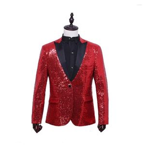 Costumes pour hommes classique veste rouge hommes Sequin Chic Blazer mâle smoking Costume de scène manteau social