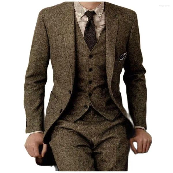 Costumes pour hommes Classique Tweed Hommes Costume 3 pcs Costume Homme Dîner Party Casual Wear (Veste Pantalon Gilet) Groom Tuxedos Mariage Bal Blazer