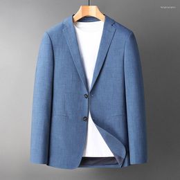 Costumes pour hommes classiques hommes gris bleu costume Jacekts col cranté poches à simple boutonnage coupe ajustée Blazers mâle élégant tenue de bureau tenue de bureau
