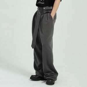 Hommes costumes vêtements coréen Streetwear conception costume pantalon avec ceinture sac 2023 automne été pansement large jambe pantalon 2Y7905