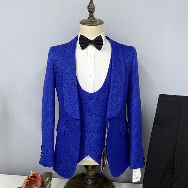 Costumes pour hommes manteau pantalon 3 pièces ensemble mode masculine 2024 imprimé décontracté affaires robe de mariage fleur Blazers veste pantalon gilet