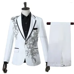 Herenpakken Coldker Elegant Appliqued Mens Slim Fit 2 -delige formele Tuxedo Blazer -broek met vlinderdas voor bruiloft prom