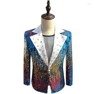 Herenpakken Kleurrijke Blazers Voor Mannen Goud Rood Blauw Pailletten Blazer Slim Fit Club Party DJ Stadium Kleding Masculino