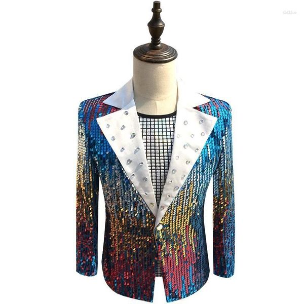 Costumes pour hommes Blazers colorés pour hommes or rouge bleu Blazer à paillettes coupe ajustée Club fête DJ scène vêtements Masculino