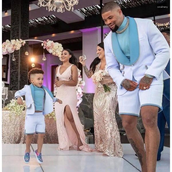 Trajes para hombres Hombres coloridos Novio Baile Pantalones cortos Esmoquin 2 piezas Playa Boda Blazer Padre e hijo Conjuntos de trajes Fiesta de graduación