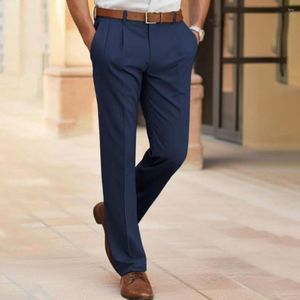 Costumes pour hommes pantalons de travail confortables haut de gamme costume ajusté classique couleur unie taille moyenne pantalon droit pour le bureau d'affaires