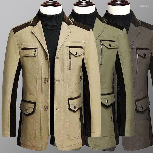 Costumes pour hommes COO 2023 hommes automne affaires décontracté multi-poches couleur correspondant costume veste mince trois boutons Blazer