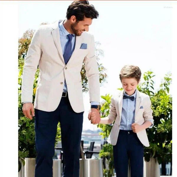 Costumes pour hommes Costume Homme Beige Blazer décontracté père et fils mode rue Smart Business bal Costume de fête hommes bleu marine pantalon