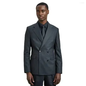 Costumes pour hommes Costume Homme Gris Foncé Double Boutonnage Hommes Slim Fit 2 Pièces Ensemble Blazer Avec Pantalon Classique Mode Dernières Tenues De Conception