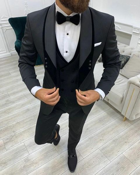 Trajes de hombre Traje Homme Moda formal Negro Slim Fit para hombres 3 piezas Novio Conjunto de boda Último diseño de pantalón de abrigo
