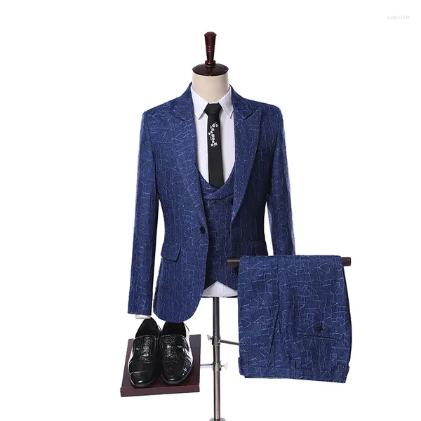 Costumes pour hommes Costume Homme Mariage 3 pièces hommes vêtements réel Pos sur mesure bleu élégant formel smoking costumes manteau pantalon conception dernière