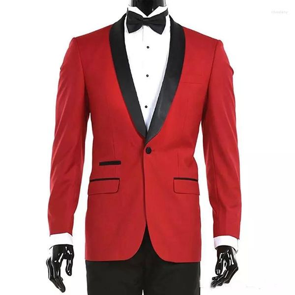 Costumes pour hommes Costume Homme veste rouge pantalon noir hommes châle revers bal Slim Fit Terno Masculino marié porter Blazer mariage 2 pièces