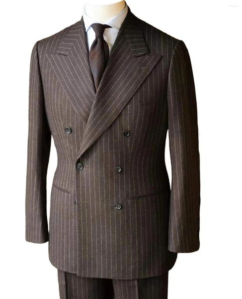 Trajes de hombre traje de hombre Homme Slim Fit boda pantalones de rayas marrones 3 piezas chaqueta chaleco Blazer hombre novio esmoquin traje de graduación