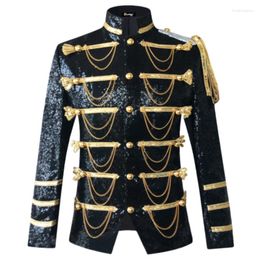 Herenpakken Court Dress Handmake Zwart goud Borduurwerk Velvet Blazer DJ Zangers Nachtclub Kostuum Stijlvol Suite Jacket Stage Militair uniform