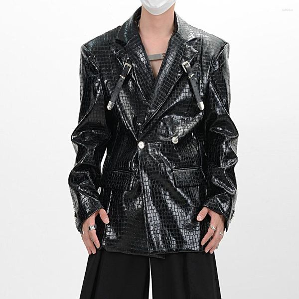 Costumes pour hommes motif Crocodile épaulettes en cuir costume manteau hommes Streetwear surdimensionné ample décontracté haute qualité Blazers veste