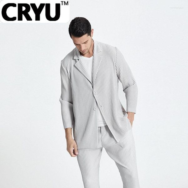 Trajes de hombre CRYU plisado Casual traje abrigo 2023 otoño verano doblado japonés Streetwear moda Blazers negro gris 9Y6241