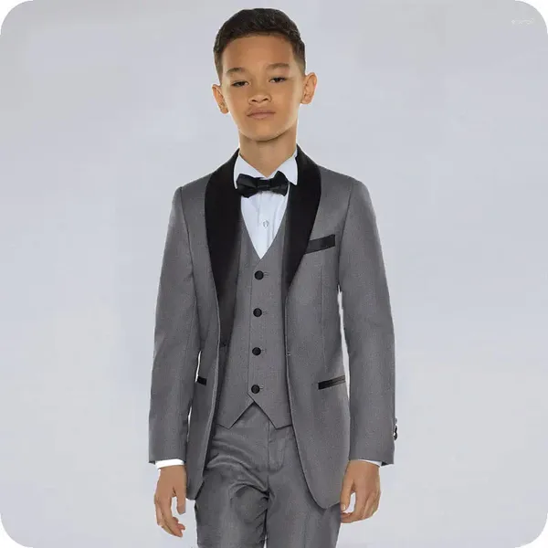 Costumes pour hommes Custom Grey Baby Boys Costume pour garçon 2023 Enfants Blazers Costume Noir Châle Revers Formel Mariage Vêtements Enfants Vêtements