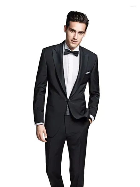 Trajes para hombre, chaqueta negra hecha a medida, pantalones para novio, ropa Formal para fiesta de boda, 2 uds., chaqueta, pantalones, corbata, conjunto clásico para novio